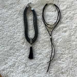 Bundle 2 Black Statement Necklaces: 1 with Silver, 1 Gold Metal Detailing